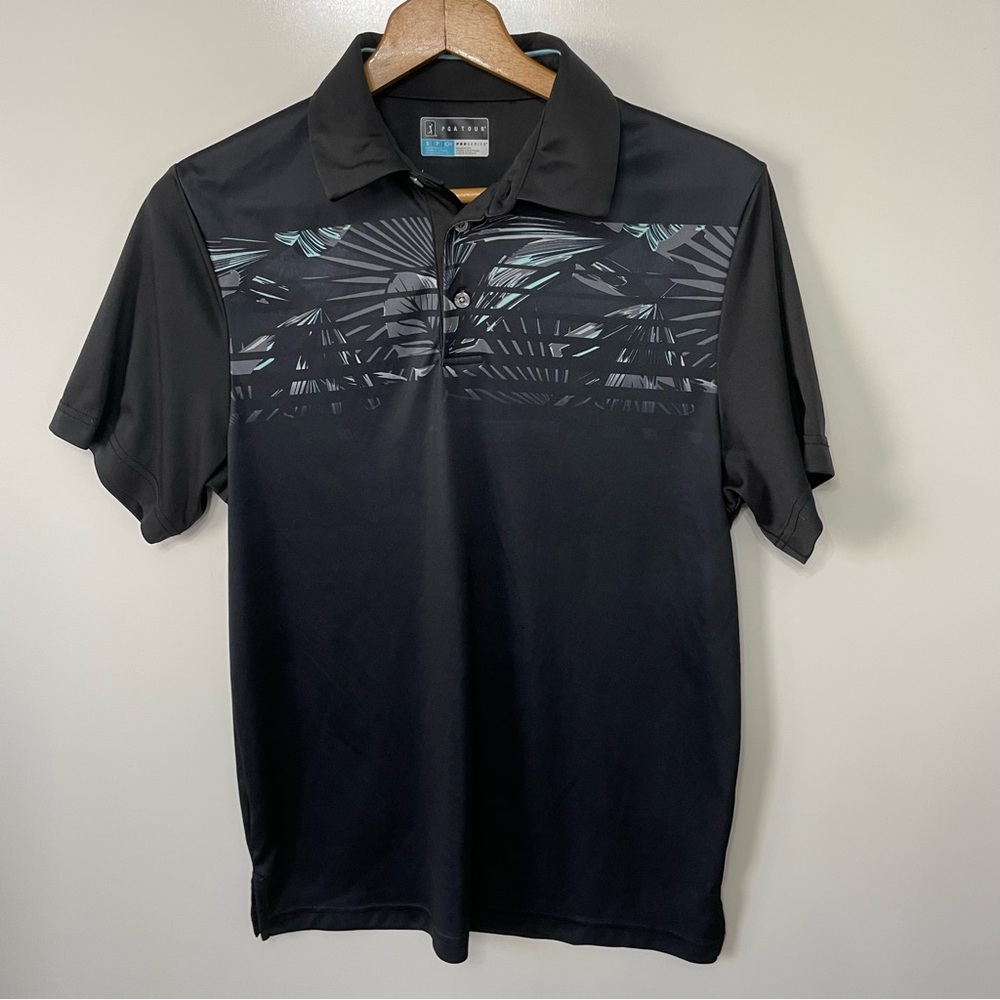 PGA Tour Pro Series Short Sleeve Black Polo Mens S Athletic Blokecore Golf